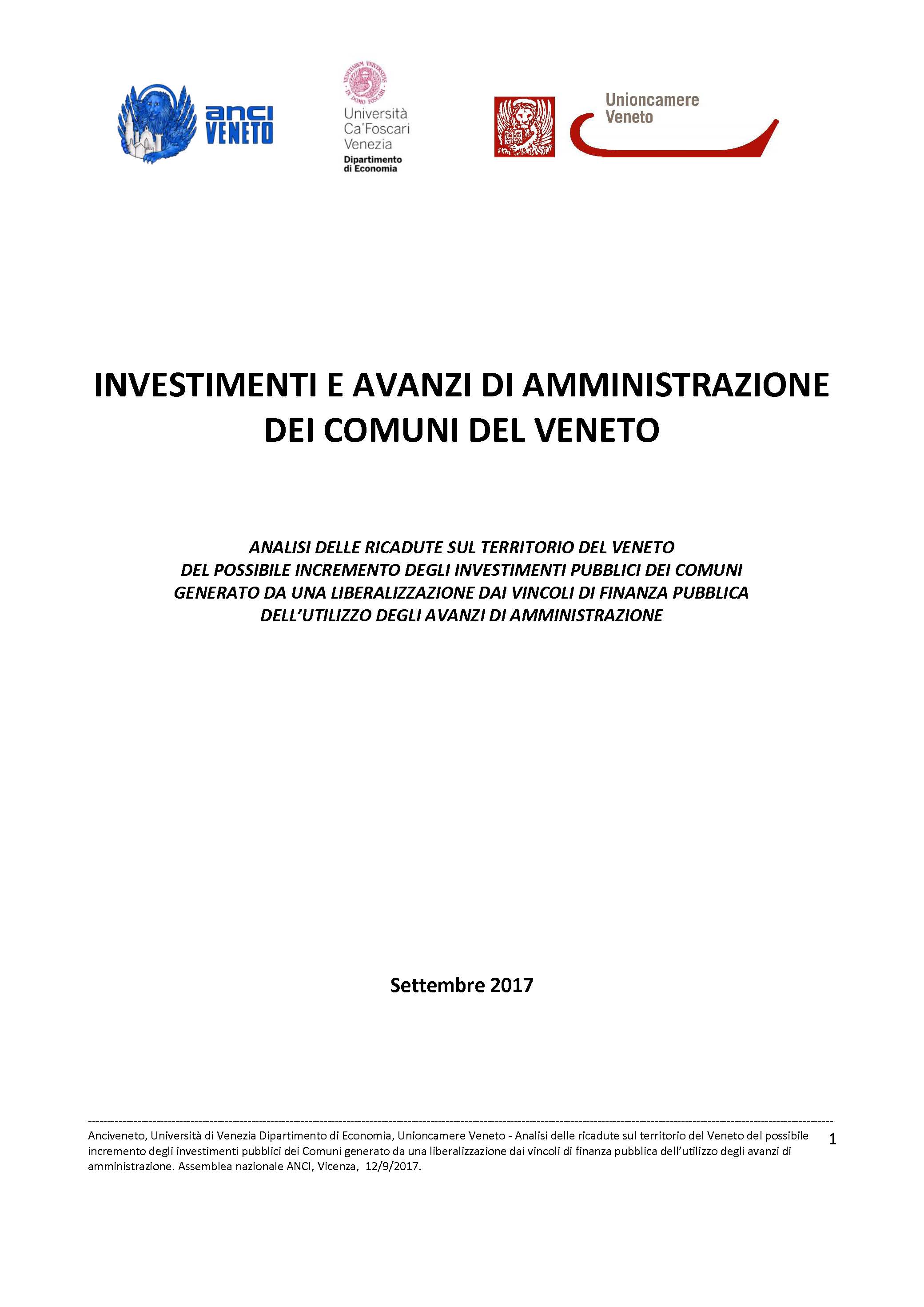 Investimenti e avanzi di Amministrazione dei comuni del Veneto